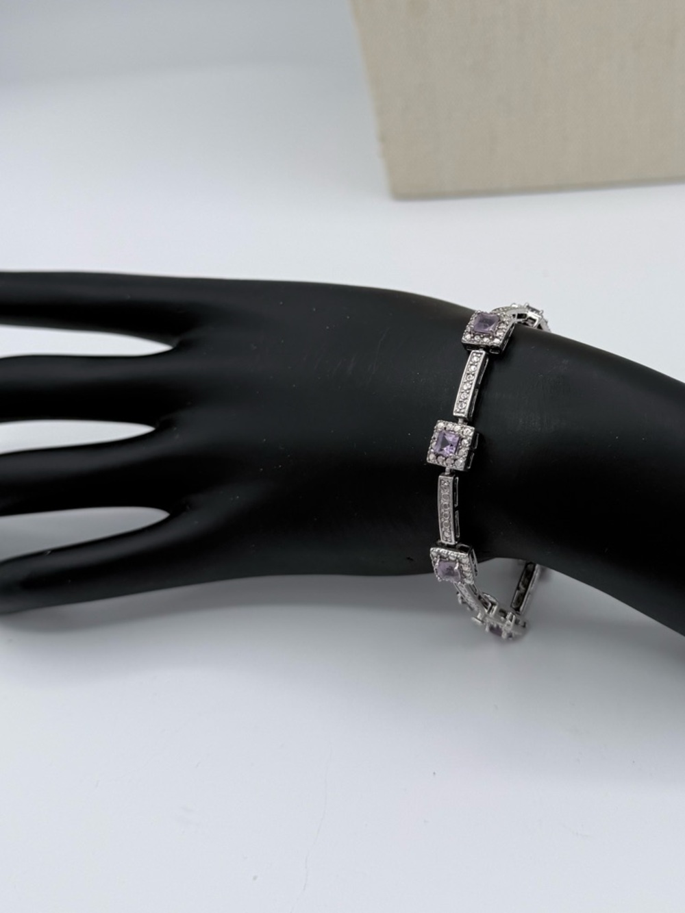Silver Amethyst Link Bracelet Art Deco Style‎ 7”